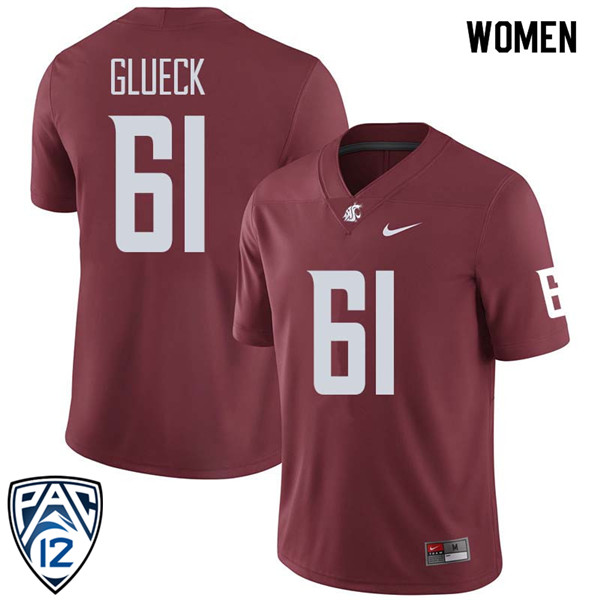 Women #61 Erik Glueck Washington State Cougars College Football Jerseys Sale-Crimson